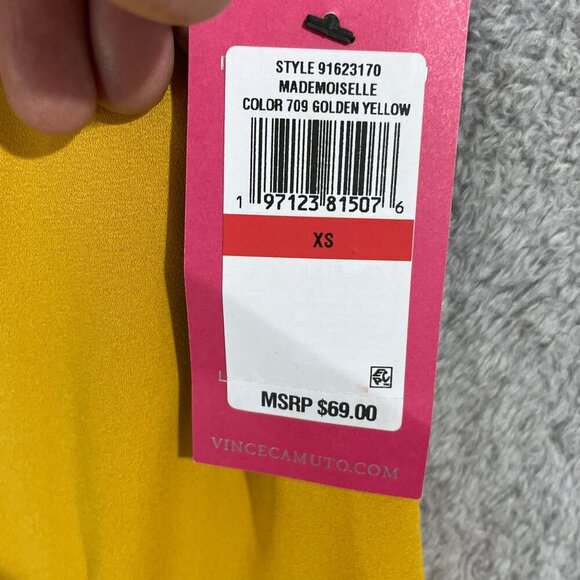 NEW Vince Camuto Womens XS V-Neck Flutter-Sleeve Golden Yellow Blouse Sheer - Picture 6 of 9